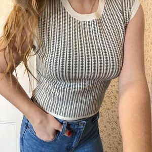 Club Monaco Black and White Patterned Tank Top